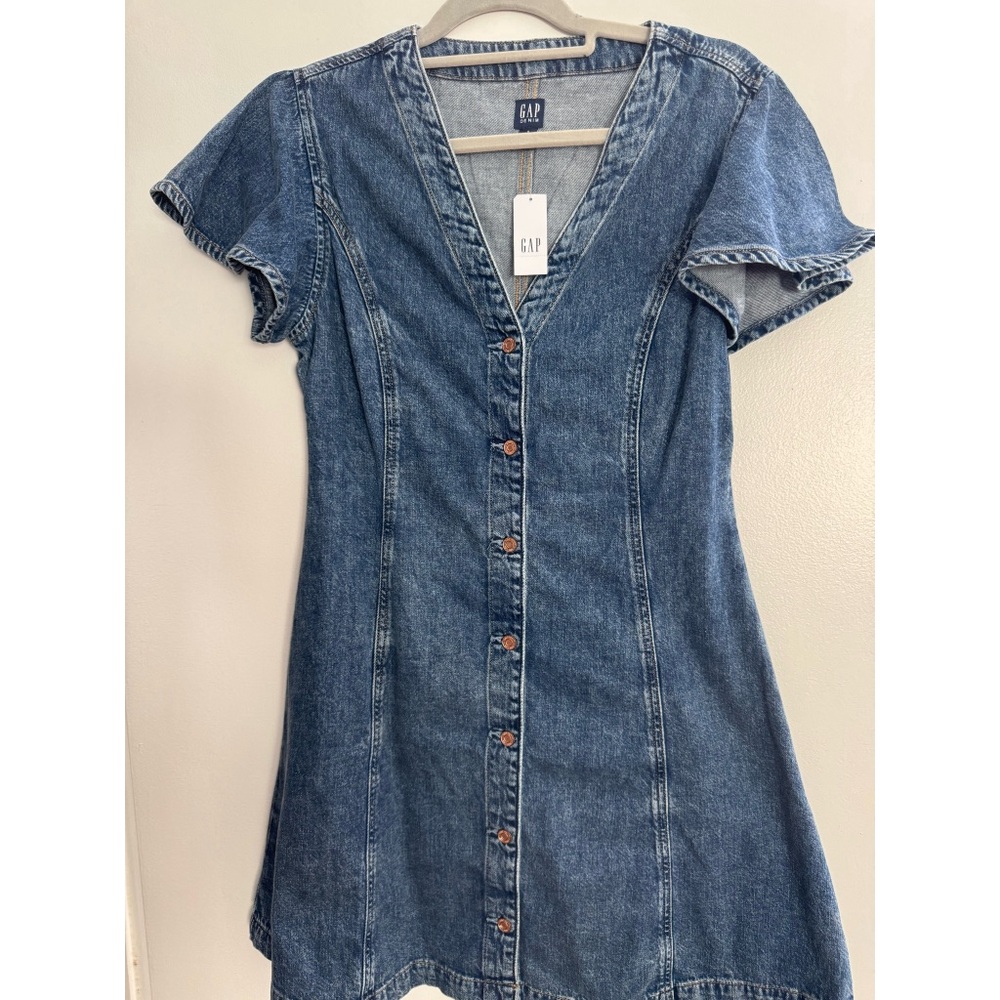 GAP Blue Denim Button-Front Short Sleeve Dress